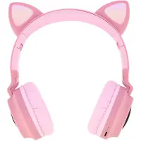 Avizar Bluetooth Audio Headset Ontwerp Kattenoren 12 uur licht animatie - roze