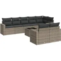 vidaXL 9-delige Loungeset met kussens poly rattan grijs