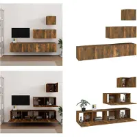 vidaXL 4-delige Tv-meubelset bewerkt hout gerookt eikenkleurig - Tv-meubelset - Tv-meubelsets - Tv-meubel - Tv Meubelset