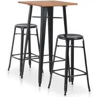 The Living Store Barset Industrieel - Staal/Grenenhout - Zwart/Bruin - 60x60x108 cm - Inclusief 2 barkrukken