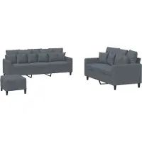 vidaXL 3-delige Loungeset met kussens fluweel donkergrijs