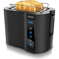 Arendo compacte broodrooster, 800 W, geschikt voor 2 boterhammen, met touchscreen, display met resterende tijdsaanduiding, 7 bruiningsgraden, geheugenfunctie, broodroosteraccessoire, zwart