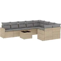 vidaXL 10-delige Loungeset met kussens poly rattan beige
