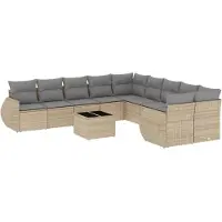 vidaXL 11-delige Tuinset met kussens poly rattan beige