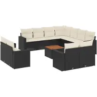 vidaXL 12-delige Loungeset met kussens poly rattan zwart