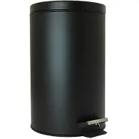 Perel metalen pedaalemmer met uitneembare plastic emmer, metalen handgreep en antislippedaal, ideaal voor thuis en op kantoor, inhoud 14 liter, rond Ø 25 x 39.5 cm, mat zwart