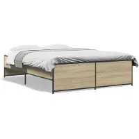 vidaXL Bedframe bewerkt hout metaal sonoma eikenkleurig 120x200 cm