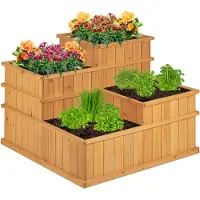 Relaxdays houten plantenbak - 4 laags - losse bodem - 61 x 81 x 81 cm - moestuinbak