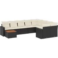 vidaXL 10-delige Loungeset met kussens poly rattan zwart
