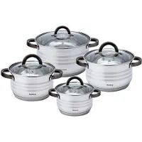 Klausberg Roestvrijstalen steelpannenset met glazen deksels, 4-delig, 16/18/20/24cm, Pan + steelpan, Zilver