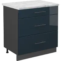 Vicco Fame-Line Onderkasten – 80 cm met 3 laden, WB Marmer Donkerblauw hoogglans