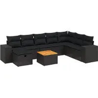 vidaXL 9-delige tuinmeubelset met kussens, zwart, polyrotan