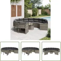 The Living Store Lounge Set - Tuinbank - Tuinbank met tafel en kussens rond poly rattan grijs - Buitendecoratie - Poly Rattan - Grijze Tuinbank