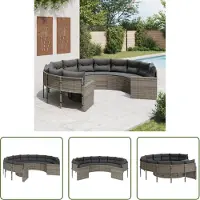 The Living Store Ronde Tuinbank - Tuinbank - Tuinbank met kussens rond poly rattan grijs - Tuinset - Buitendining - Lounge Set