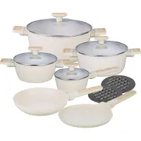 Klausberg 7833 - 12-delige Marmeren Pannenset in Beige - Compleet en Functioneel Kookgerei met Glazen Deksels