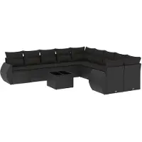 vidaXL 11-delige Loungeset met kussens poly rattan zwart