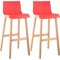 CLP Set van 2 barkrukken, model Hover, met kunststof zittingen, vierpotige basis van natuurlijk beukenhout, kleur: rood