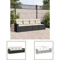 The Living Store Tuinset - Loungeset - 4-delige Loungeset met kussens poly rattan zwart - Lounge - Outdoor Furniture - Poly Rattan