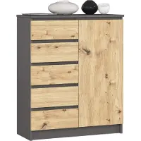 Akord Kommode K80 met 5 Lades en 1 Deur / Furniture Factory / Grafietgrijs - Eiken / 80 x 97 x 35 cm