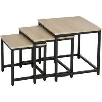 HOMCOM - Salontafel - Set van 3 - Bijzettafels - Staal - Natuurlijk - Hout