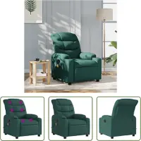 The Living Store Lounge Stoel - Massagestoel - Massagestoel verstelbaar stof donkergroen - Elektrische Massage - Verstelbare Stoel - Lederlook