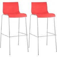 CLP Set van 2 barkrukken, model Hover, kunststof zitting, onderstel met 4 poten. Kleur: rood. Onderstel: chroom