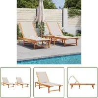 The Living Store Ligbedden 2 st massief acaciahout en textileen grijs - Ligbed - Ligbedden - Tuinstoel - Tuinmeubel