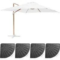 Oviala - Parasol van 3x3m en 4 verzwaarde tegels met wit houten effect - Brescia