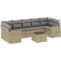 vidaXL 8-delige Loungeset met kussens poly rattan beige