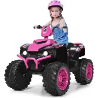 Costway Elektrische Kinder Quad - 2,8-5 km/u - 12V - Met Muziek - 104 x 67 x 74 cm - Roze/Zwart