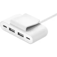 Belkin Hub BoostCharge 4 ports 2 USB-C et 2 USB-A avec câble de 2 m Blanc