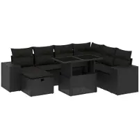 vidaXL 8-delige tuinmeubelset met kussens, zwart, polyrotan