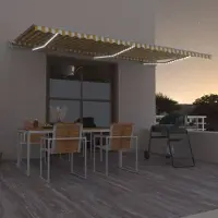Prolenta Maison Exclusive - Automatische zonnescherm met LED-verlichting en windsensor, 600x300 cm, geel/wit