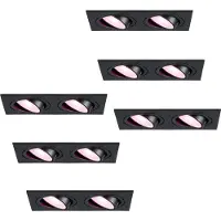 HOFTRONIC™ Set van 6 Smart Mallorca dubbele LED inbouwspots vierkant- Kantelbaar - RGBWW - GU10 - 5.5 Watt - Rechthoekig - GU10 verwisselbare lichtbron - Plafond