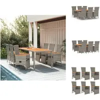 vidaXL Tuinset Grey - 190 x 90 x 75 cm - Verstelbare stoelen - Inclusief kussens - PE-rattan - Tuinstoel