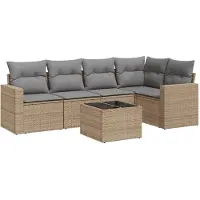 vidaXL 6-delige Loungeset met kussens poly rattan beige