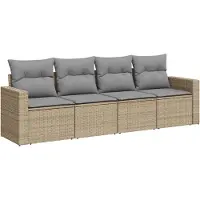 vidaXL 4-delige Loungeset met kussens poly rattan beige