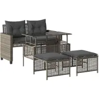 vidaXL 4-delige Loungeset met kussens poly rattan en glas lichtgrijs