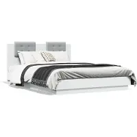 vidaXL Bedframe met hoofdeinde, wit, 150x200 cm, houtvezel