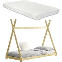 En.casa Juniorbed - Tipi met bedbodem en matras 90x200cm - naturel