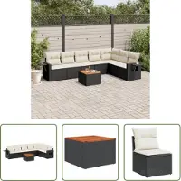 The Living Store Lounge Set - Loungeset - 8-delige Loungeset met kussens poly rattan zwart - Buitendecoratie - Tuinmeubelen - Ratan Meubel