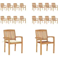 vidaXL Stapelbare tuinstoelen met kussens, 8 stuks. Massief teakhout - Tuinstoel - Tuinstoelen - Houten stoel - Houten stoelen