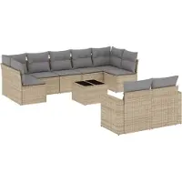 vidaXL 10-delige Loungeset met kussens poly rattan beige