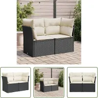 The Living Store Tuinset - Tuinbank - Tuinbank 2-zits met kussens poly rattan zwart - Lounge Set - Buitendecoratie - Outdoor Furniture