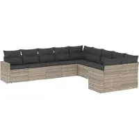 vidaXL 10-delige Loungeset met kussens poly rattan lichtgrijs