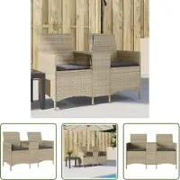 The Living Store Tuinset - Tuinbank - Tuinbank 2-zits met tafel en kussens poly rattan lichtgrijs - Lounge Set - Buitendecoratie - Outdoor Furniture