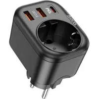 Hoco Multifunctionele stopcontact snellader met 2x USB 1x USB-C PD20W - Zwart