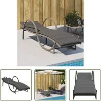 The Living Store Lounge Stoel - Ligbed - Ligbed met kussen 60x199x42 cm poly rattan grijs - Tuinset - Buitendecoratie - Relaxstoeltje