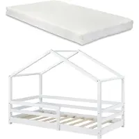 En.casa Kinderbed Knätten grenen huisbed met matras 90x200 cm wit