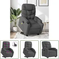 The Living Store Massagerstoel - Sta-op-stoel - Sta-op-massagestoel verstelbaar stof donkergrijs - Ergonomische Stoel - Relaxfauteuil - Zitzak